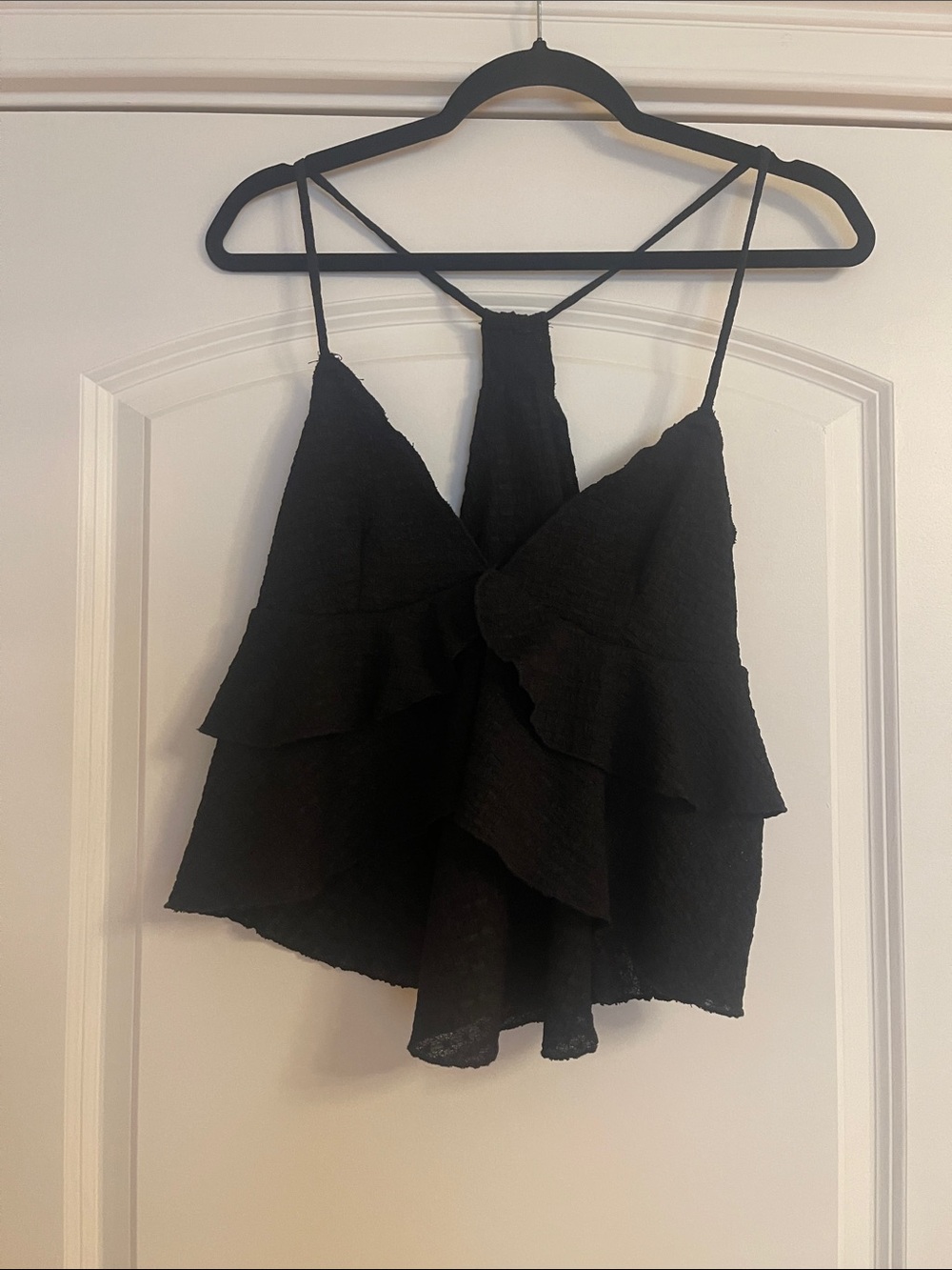 HYFVE Black Layered Ruffle Spaghetti Strap Top